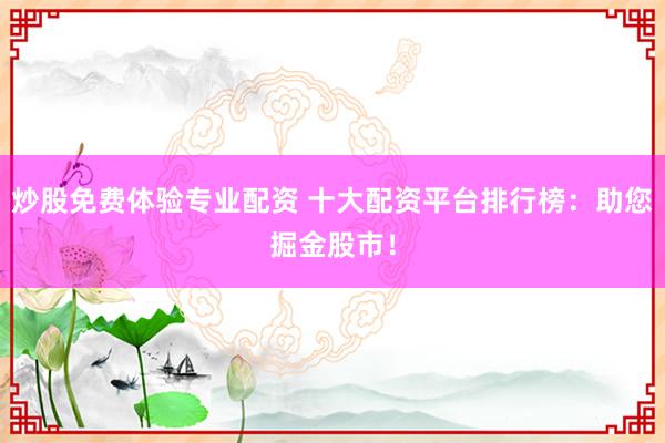 炒股免费体验专业配资 十大配资平台排行榜：助您掘金股市！