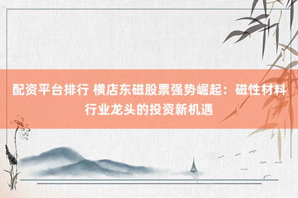 配资平台排行 横店东磁股票强势崛起：磁性材料行业龙头的投资新机遇
