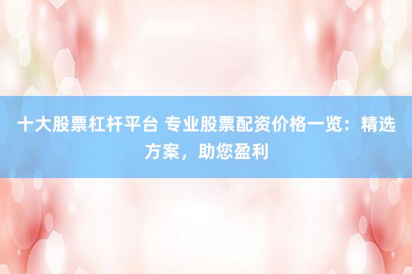 十大股票杠杆平台 专业股票配资价格一览：精选方案，助您盈利
