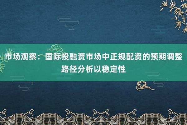 市场观察：国际投融资市场中正规配资的预期调整路径分析以稳定性